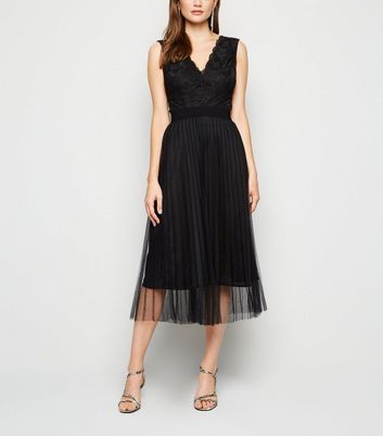 black mesh pleated midi skirt