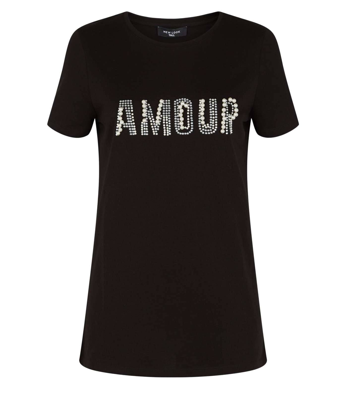 Tall Black Faux Pearl Amour Slogan T-Shirt Image 4