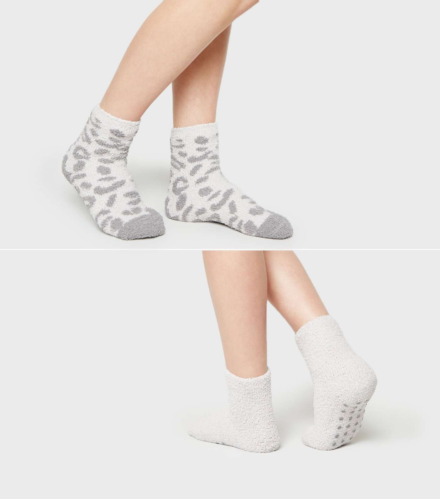 Girls 2 Pack Grey Fluffy Leopard Print Socks Image 2