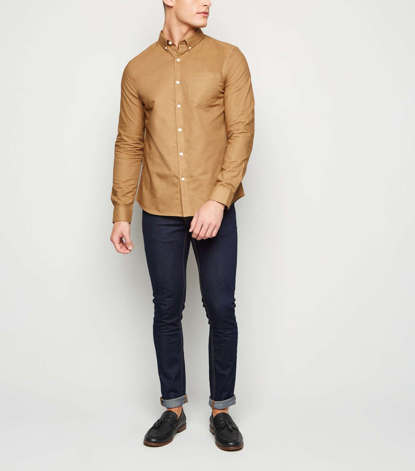 Tan Woven Long Sleeve Oxford Shirt Image 2