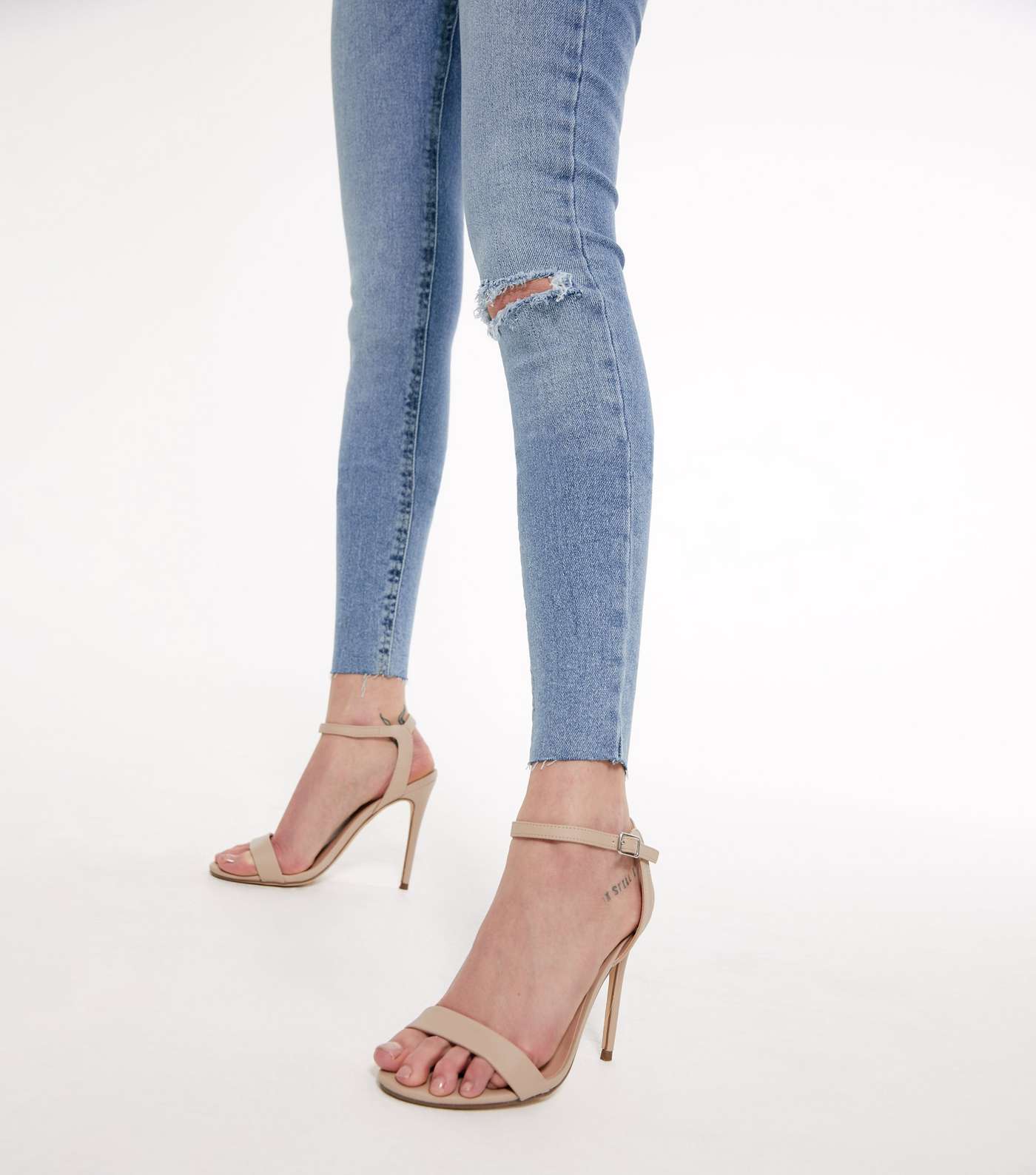 Tall Blue Ripped High Waist Hallie Super Skinny Jeans Image 4