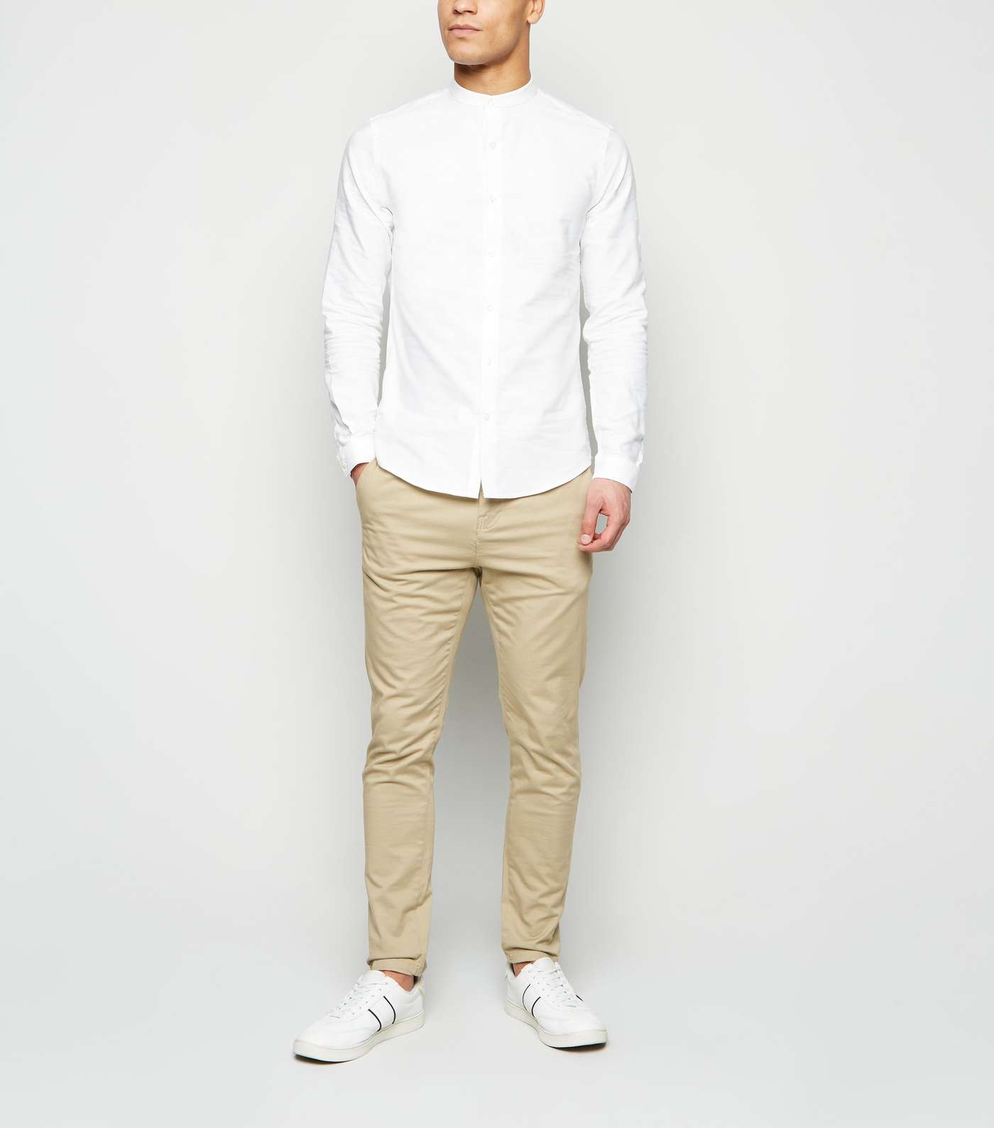 White Long Sleeve Grandad Oxford Shirt Image 2