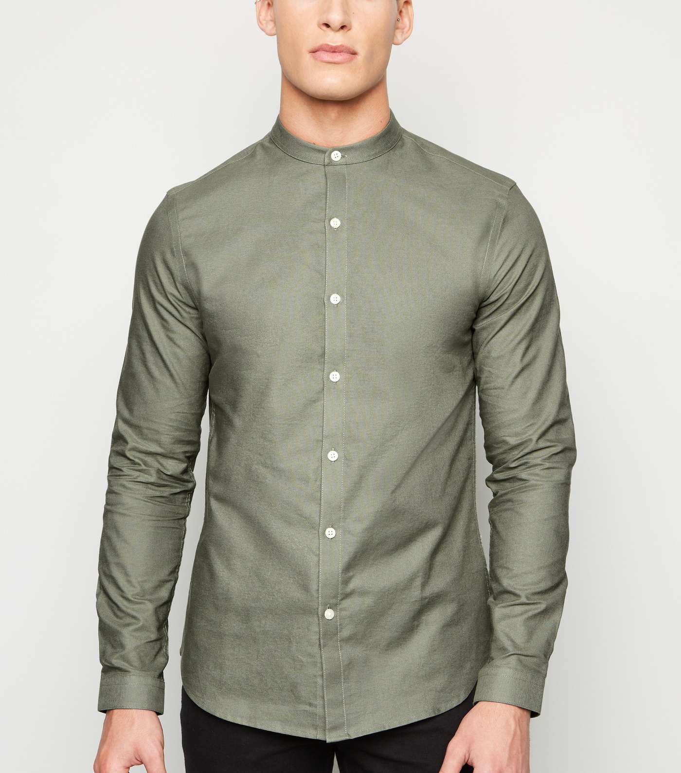 Khaki Long Sleeve Grandad Oxford Shirt