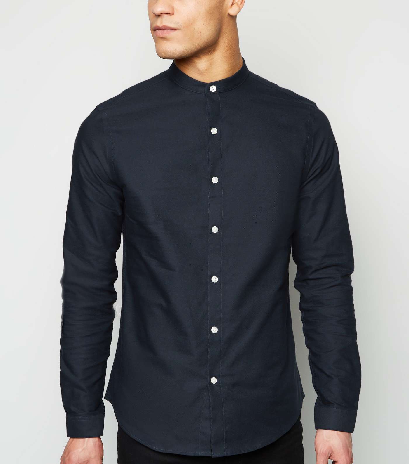 Navy Long Sleeve Grandad Oxford Shirt