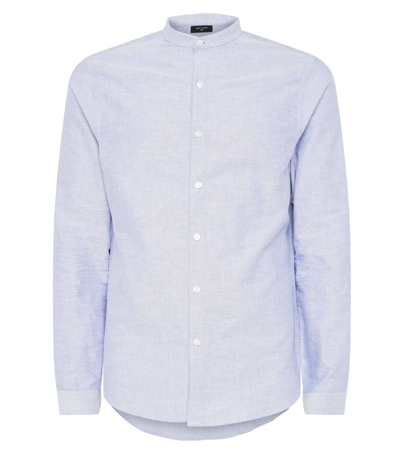 Pale Blue Long Sleeve Grandad Oxford Shirt Image 4