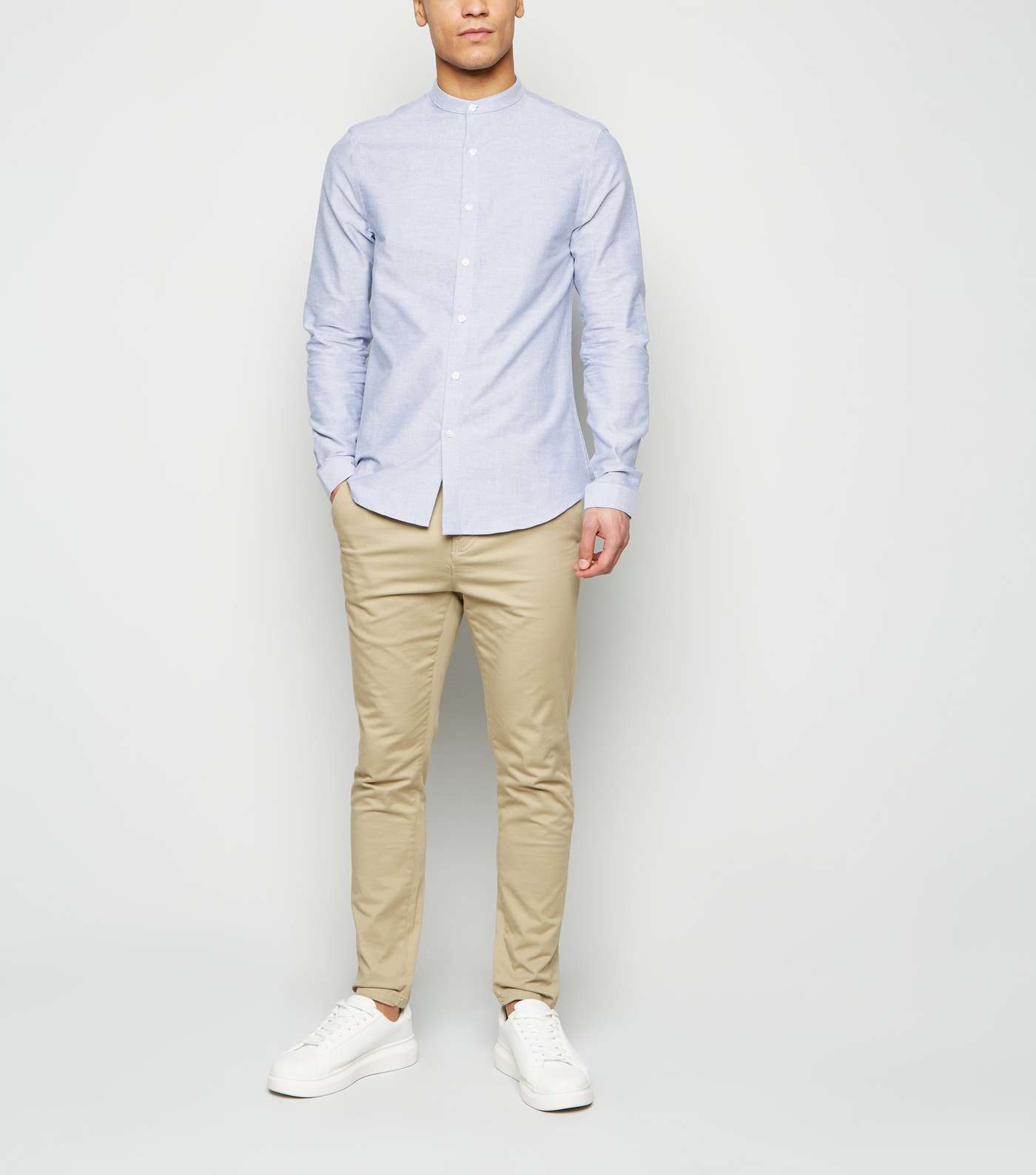 Pale Blue Long Sleeve Grandad Oxford Shirt Image 2