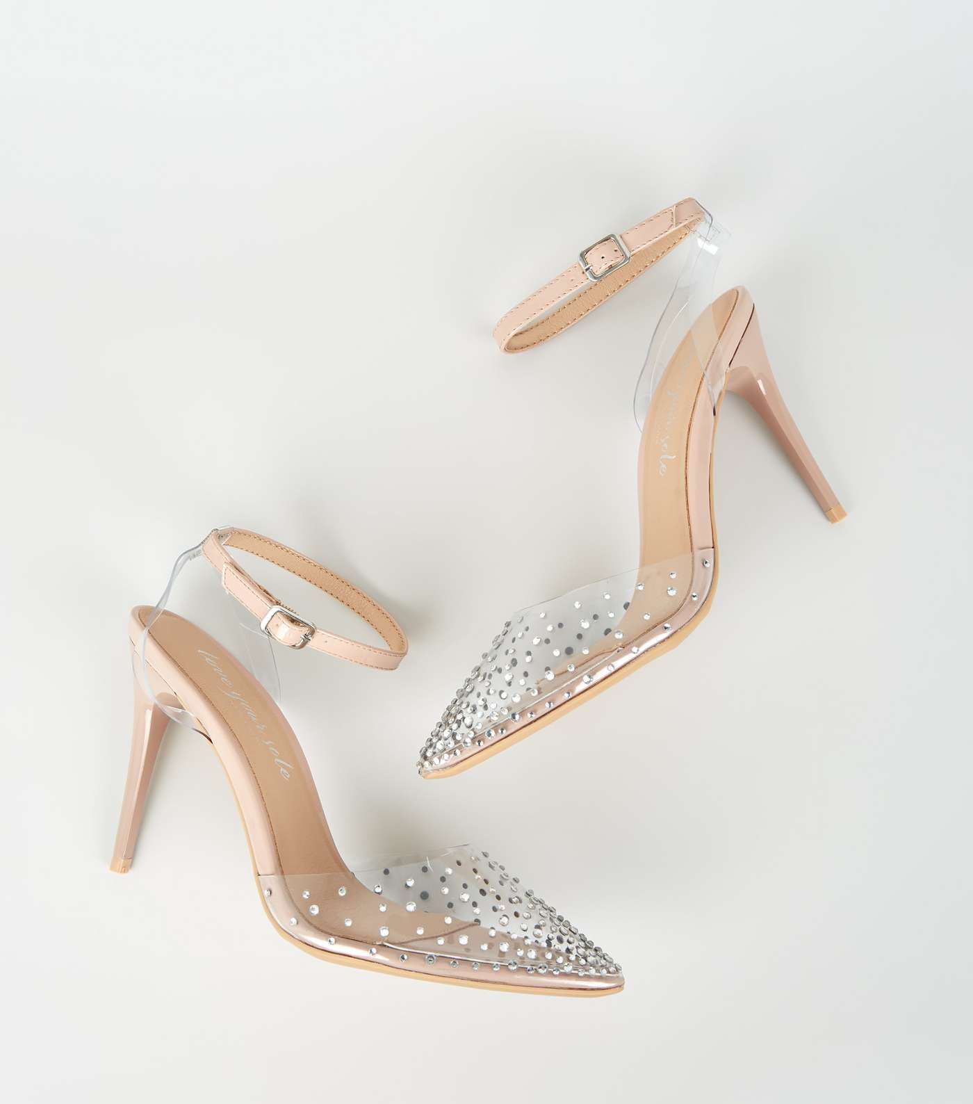 Pale Pink Patent Diamanté Clear Toe Court Shoes Image 3