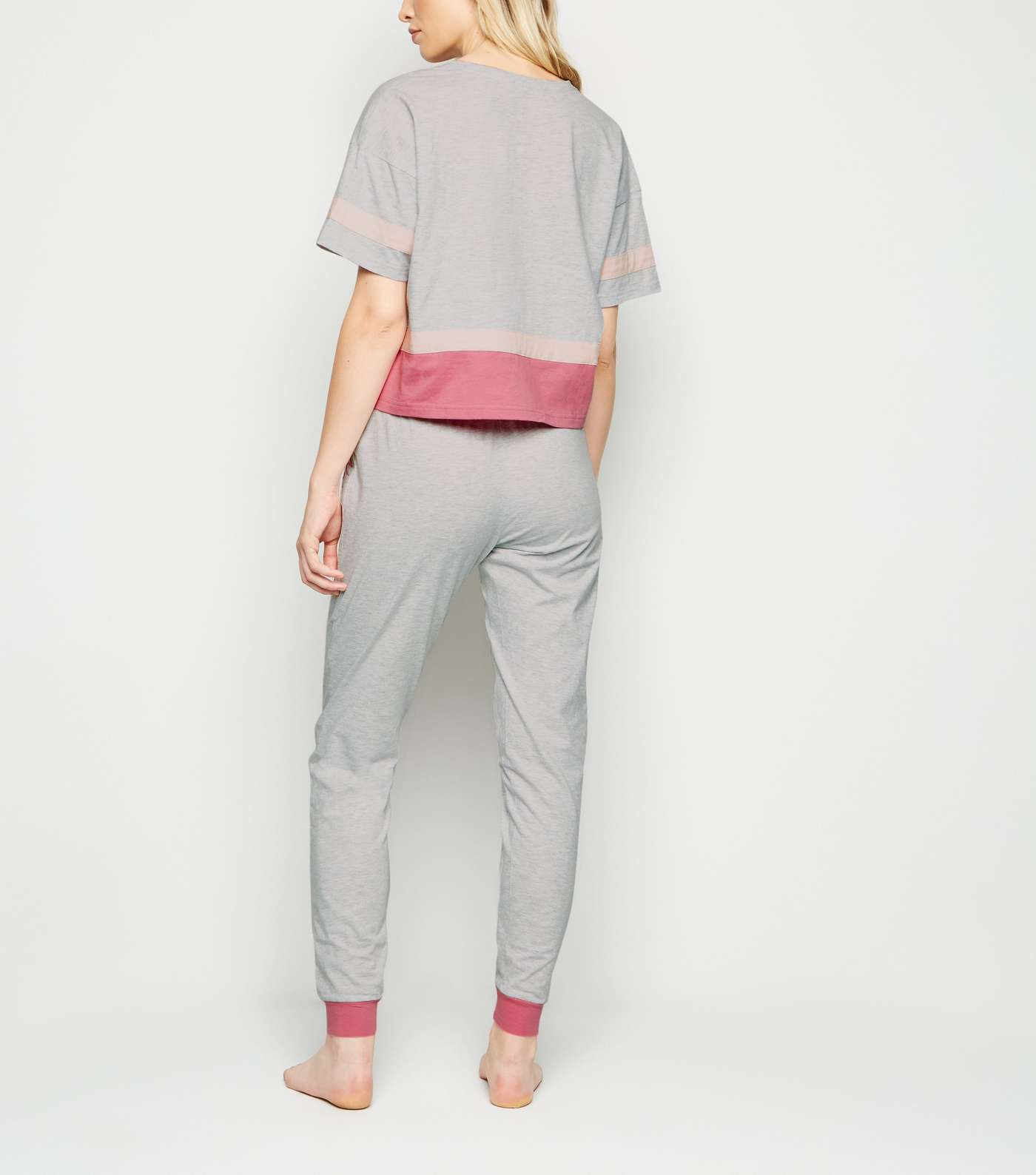 Light Grey Colour Block Weekend Slogan Pyjama Set Image 3