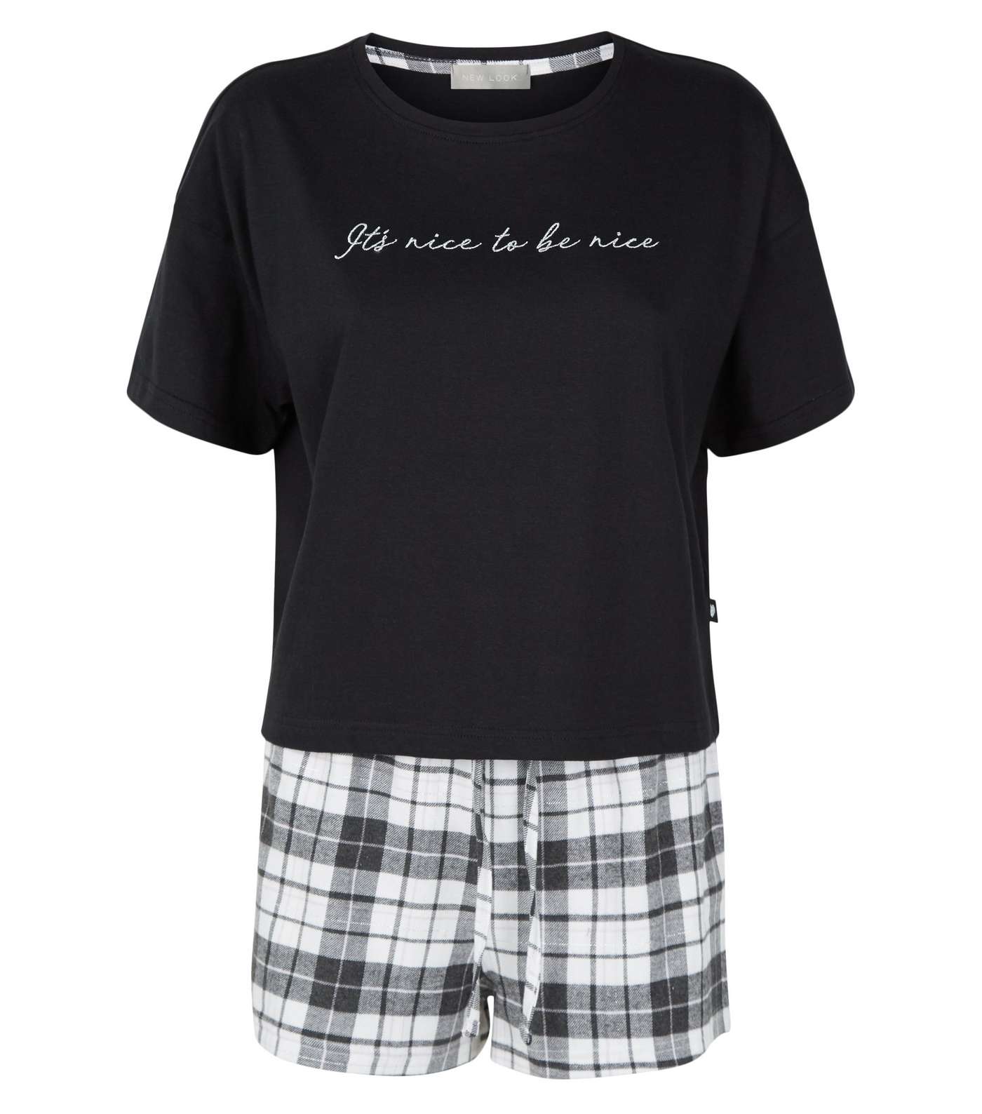 Black Be Nice Check Slogan Pyjama Set  Image 4