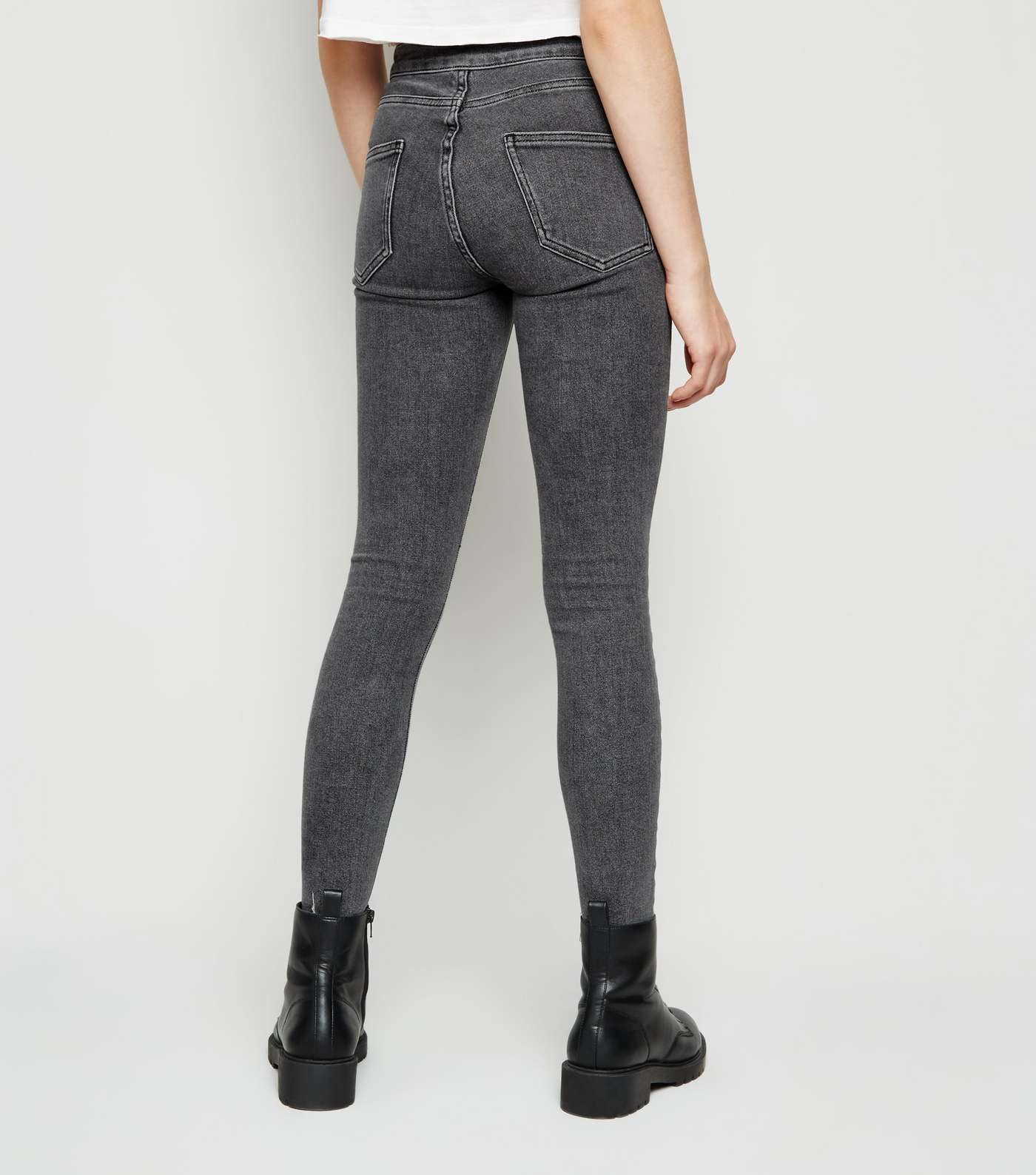 Girls Grey Ripped High Waist Super Skinny Jeans Image 3