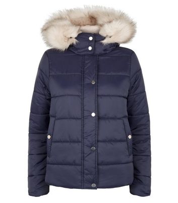 navy puffer jacket with fur hood