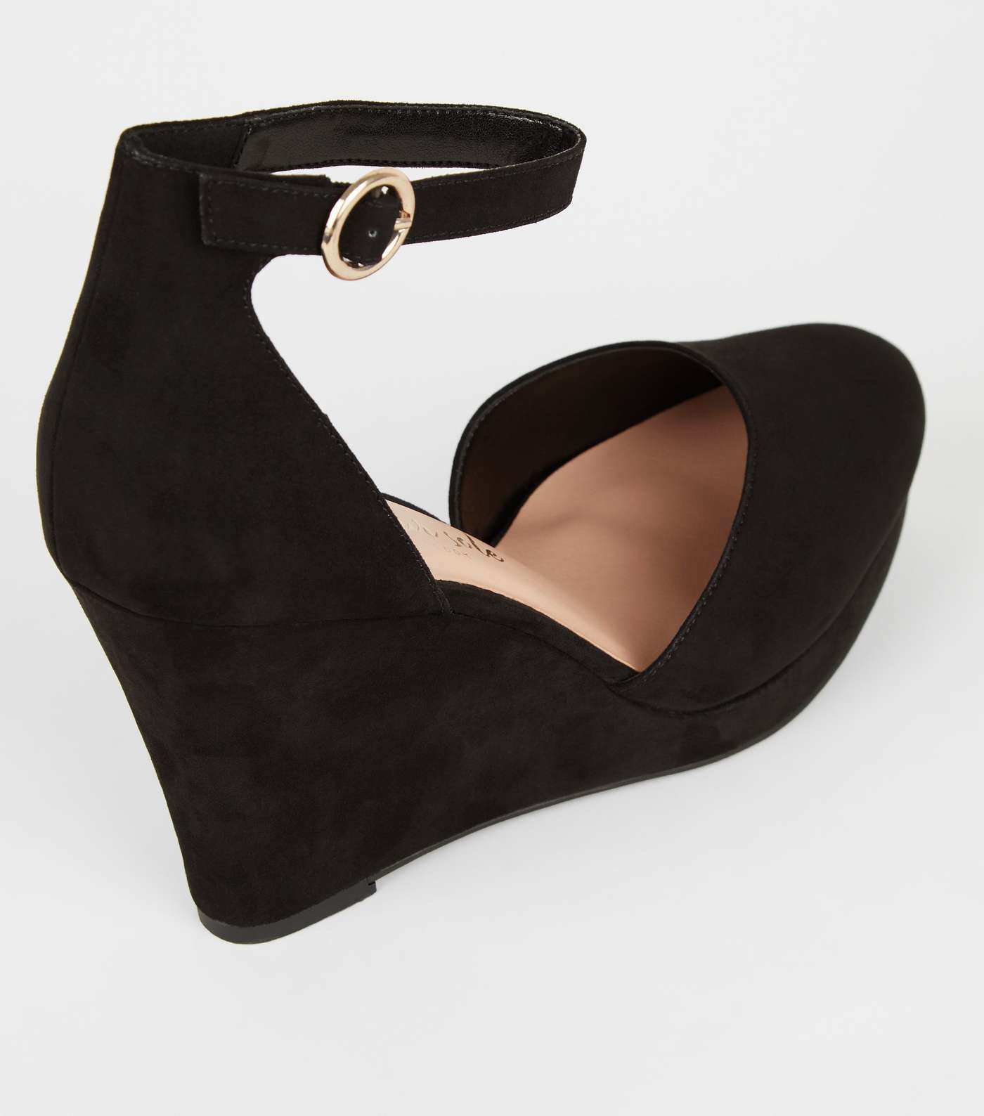 Wide Fit Black Suedette Pointed Wedges Image 4