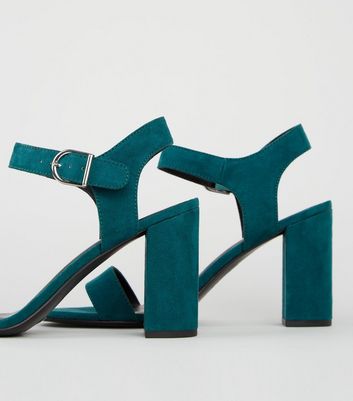 teal block heel sandals