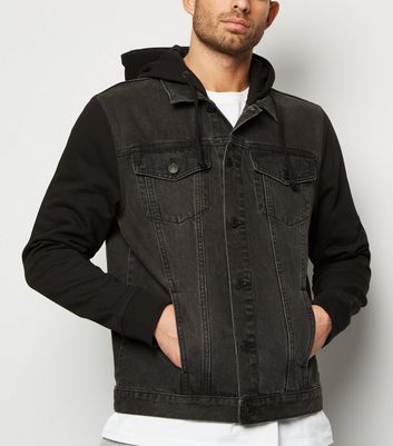 black hooded jean jacket mens