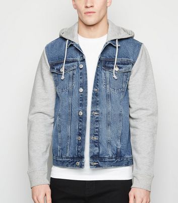 jersey hooded denim jacket