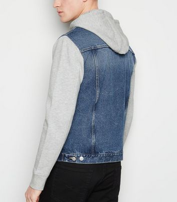 Pale Blue Jersey Sleeve Hooded Denim 