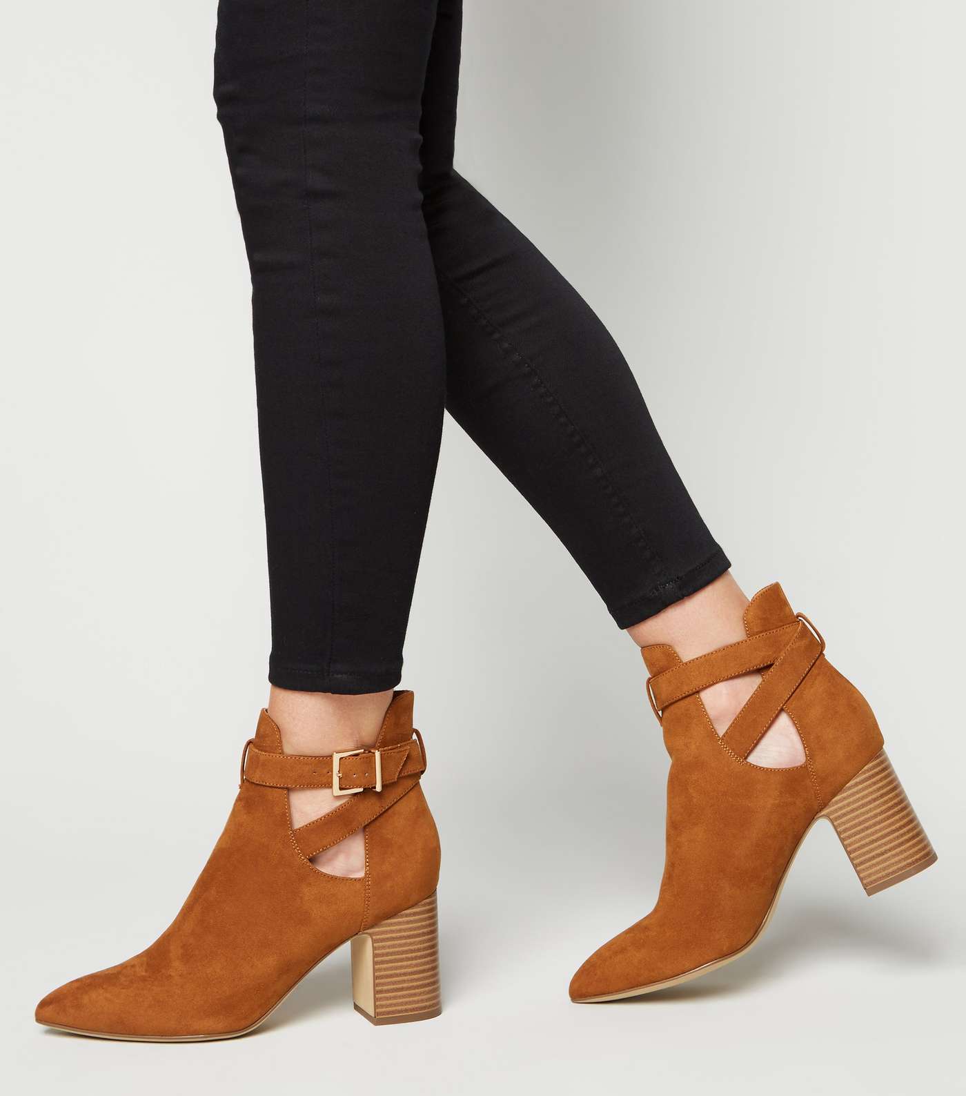 Tan Suedette Pointed Cut Out Boots Image 2
