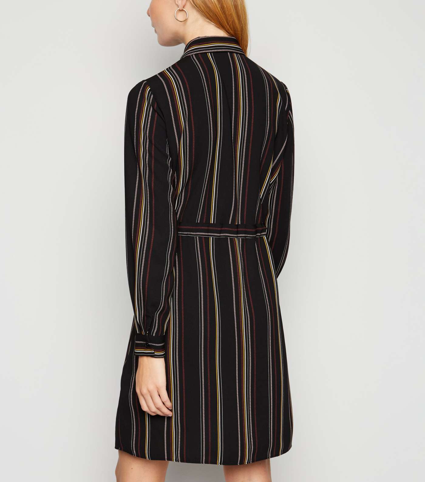 Black Stripe Long Sleeve Shirt Dress Image 3