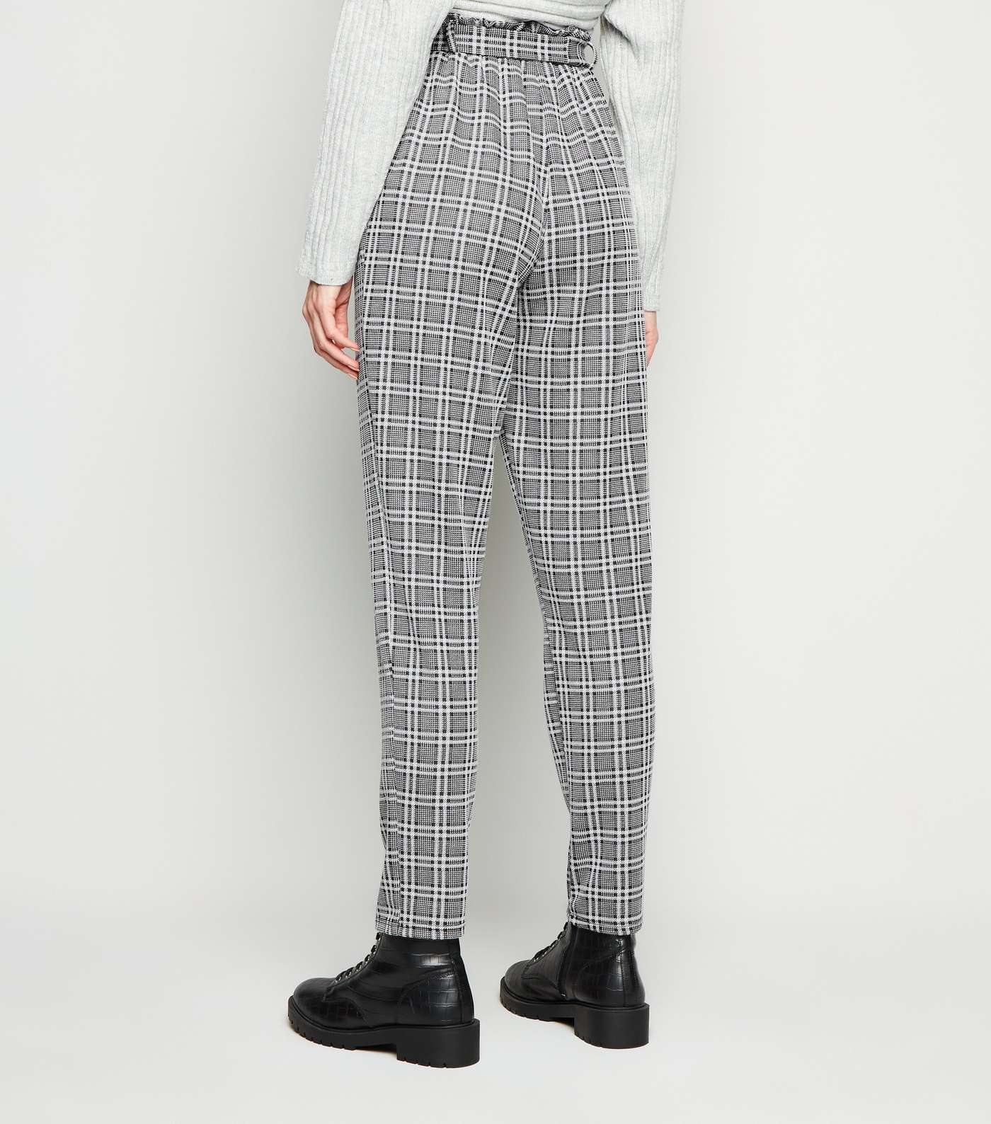 Tall Light Grey Check Tie Waist Trousers Image 3
