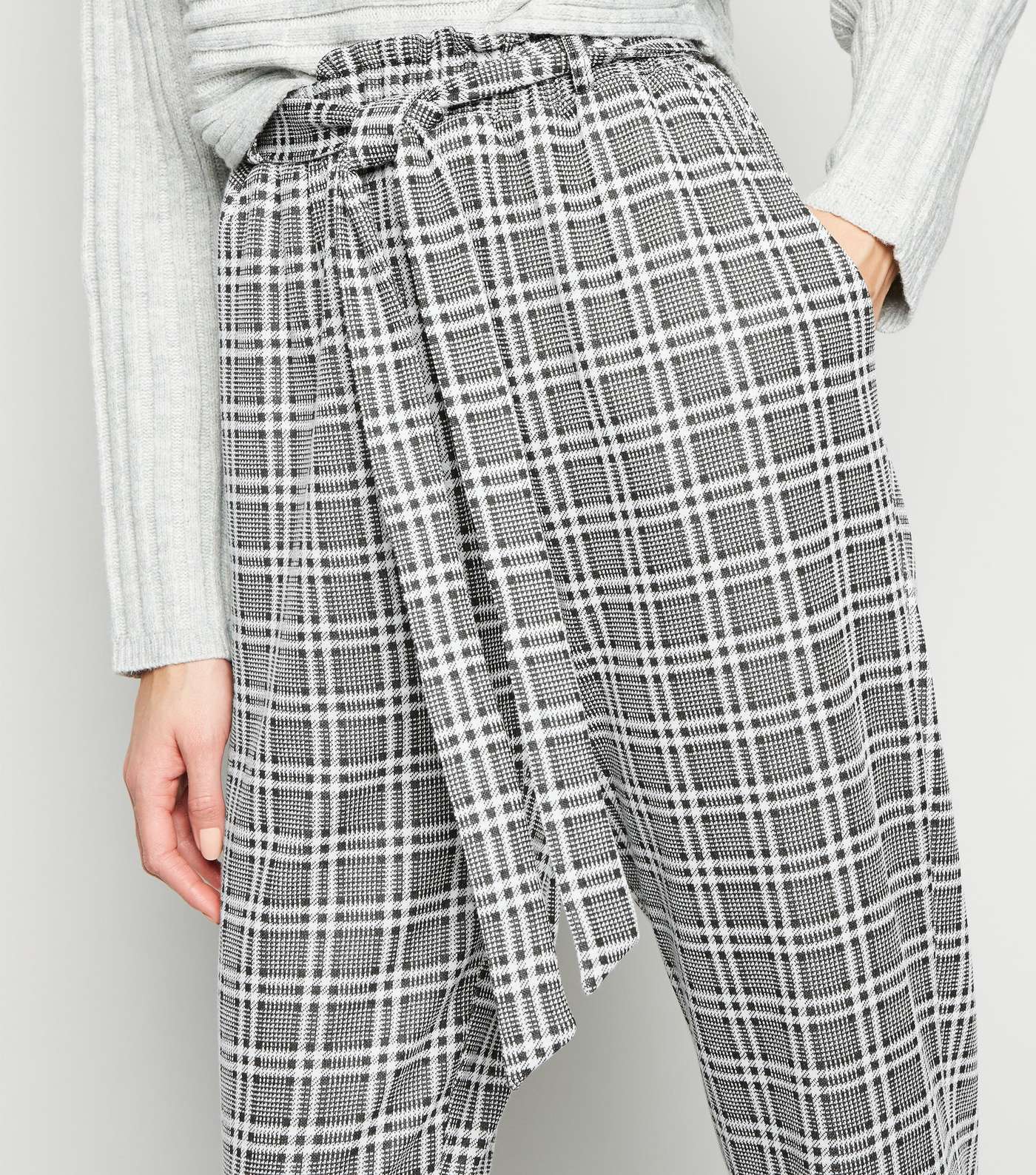 Tall Light Grey Check Tie Waist Trousers Image 5
