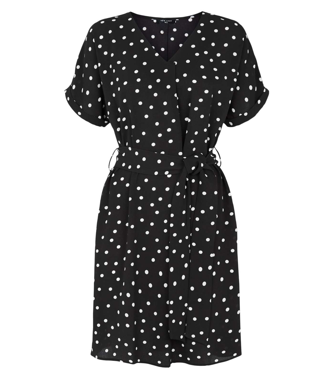 Tall Black Spot Belted Tunic Dress Image 4