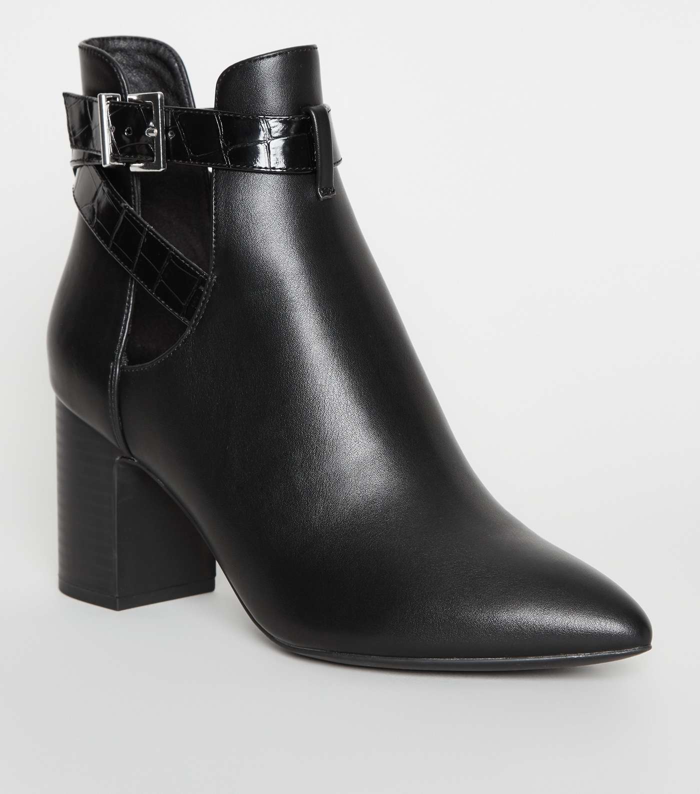 Black Leather-Look Cut Out Heeled Boots