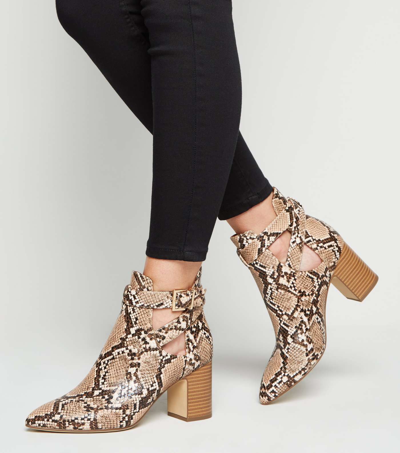 Stone Faux Snake Cut Out Heeled Boots Image 2