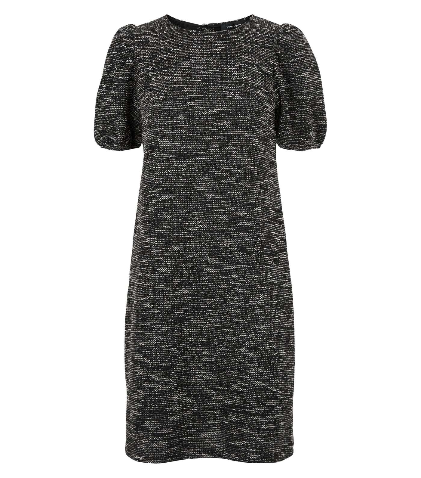 Light Grey Textured Knit Puff Sleeve Tunic Dress Image 4