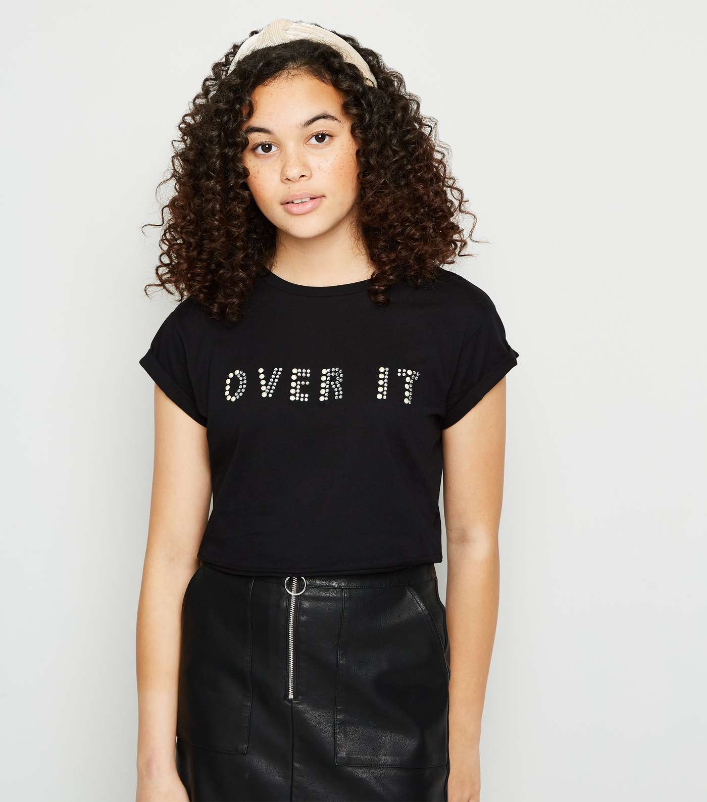 Girls Black Faux Pearl Over It Slogan T-Shirt