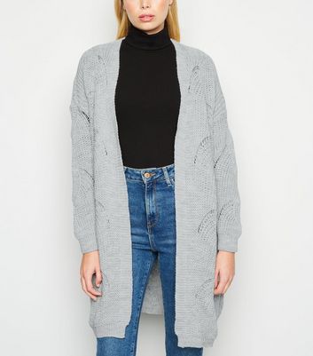 new look long grey cardigan
