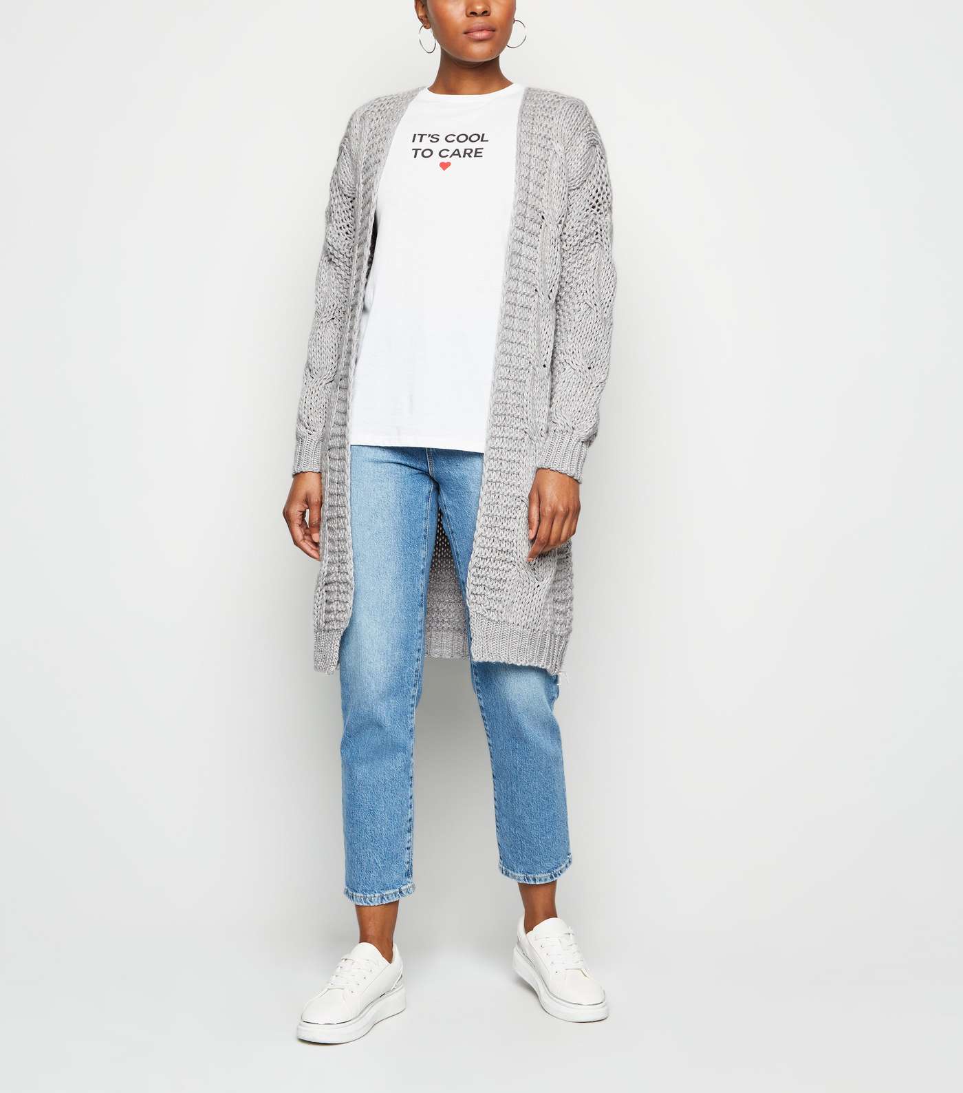 Cameo Rose Pale Grey Cable Knit Cardigan Image 2