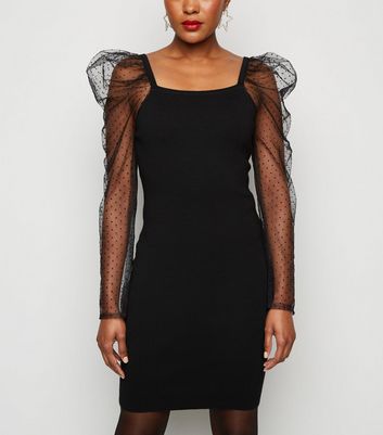 organza sleeve black dress