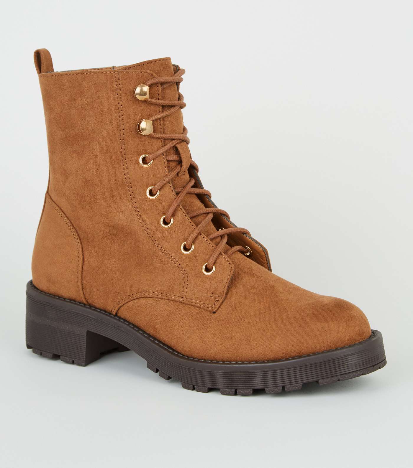 Tan Suedette Lace Up Chunky Boots