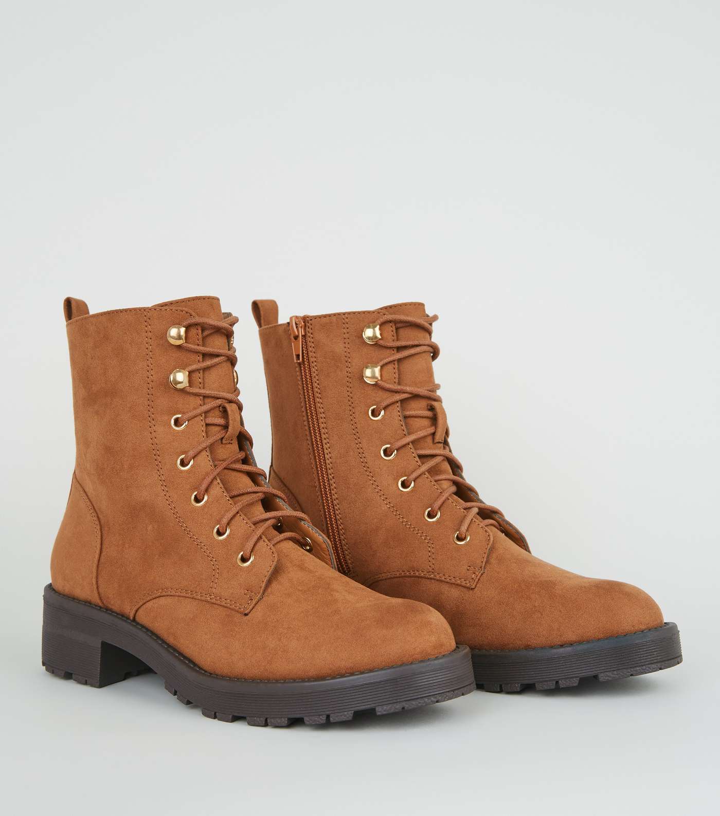 Tan Suedette Lace Up Chunky Boots Image 3