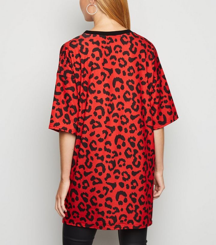 Cameo Rose Rotes T Shirt Kleid Mit Leopardenmuster New Look