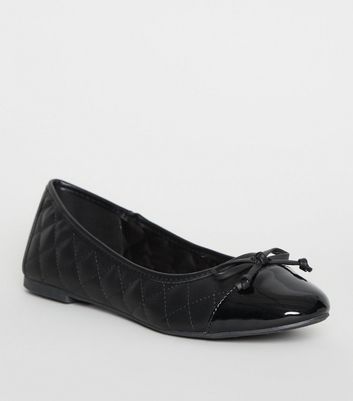 Black Quilted Bow Ballerina Pumps | New 