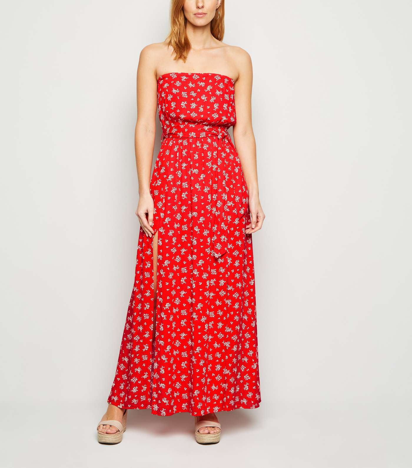 Red Ditsy Floral Maxi Beach Dress Image 2