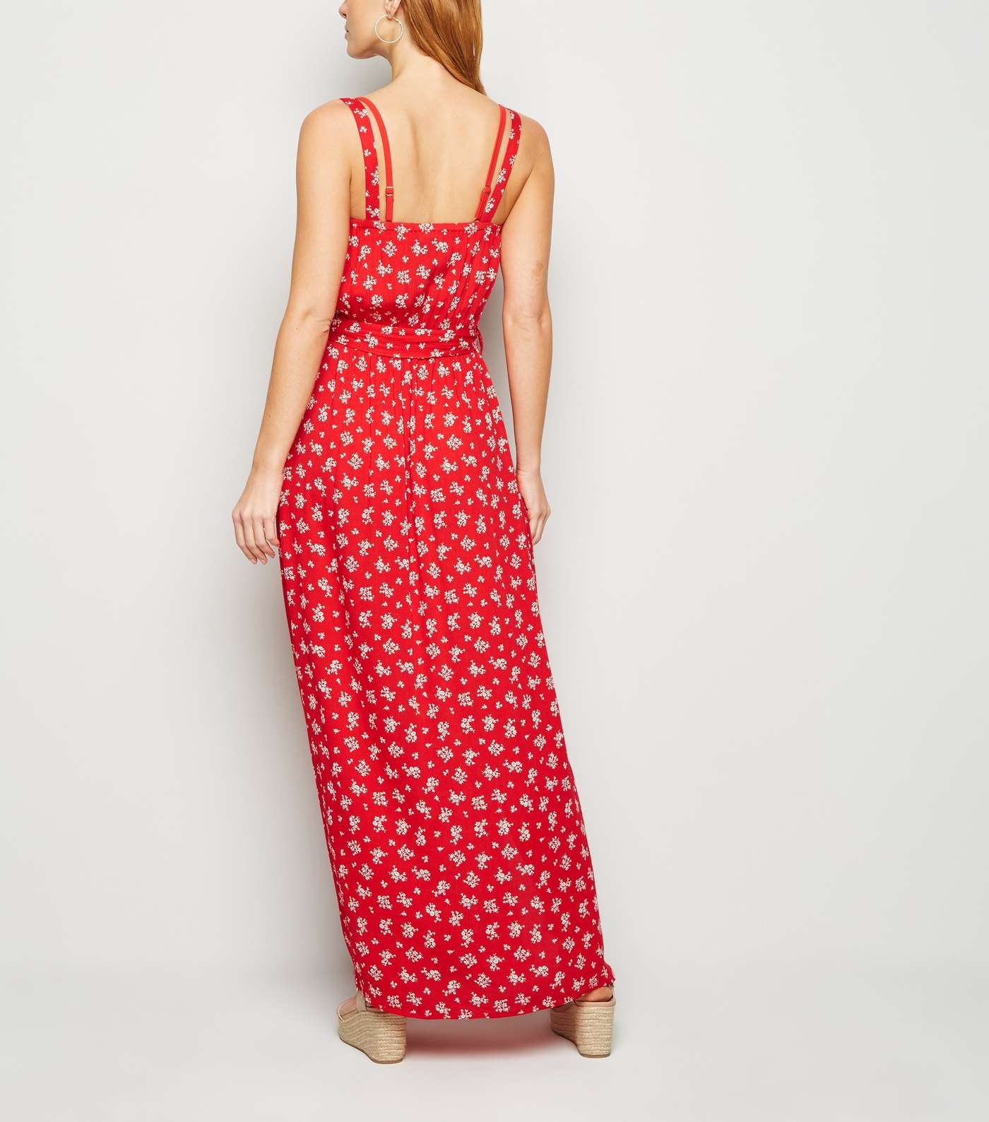 Red Ditsy Floral Maxi Beach Dress Image 4