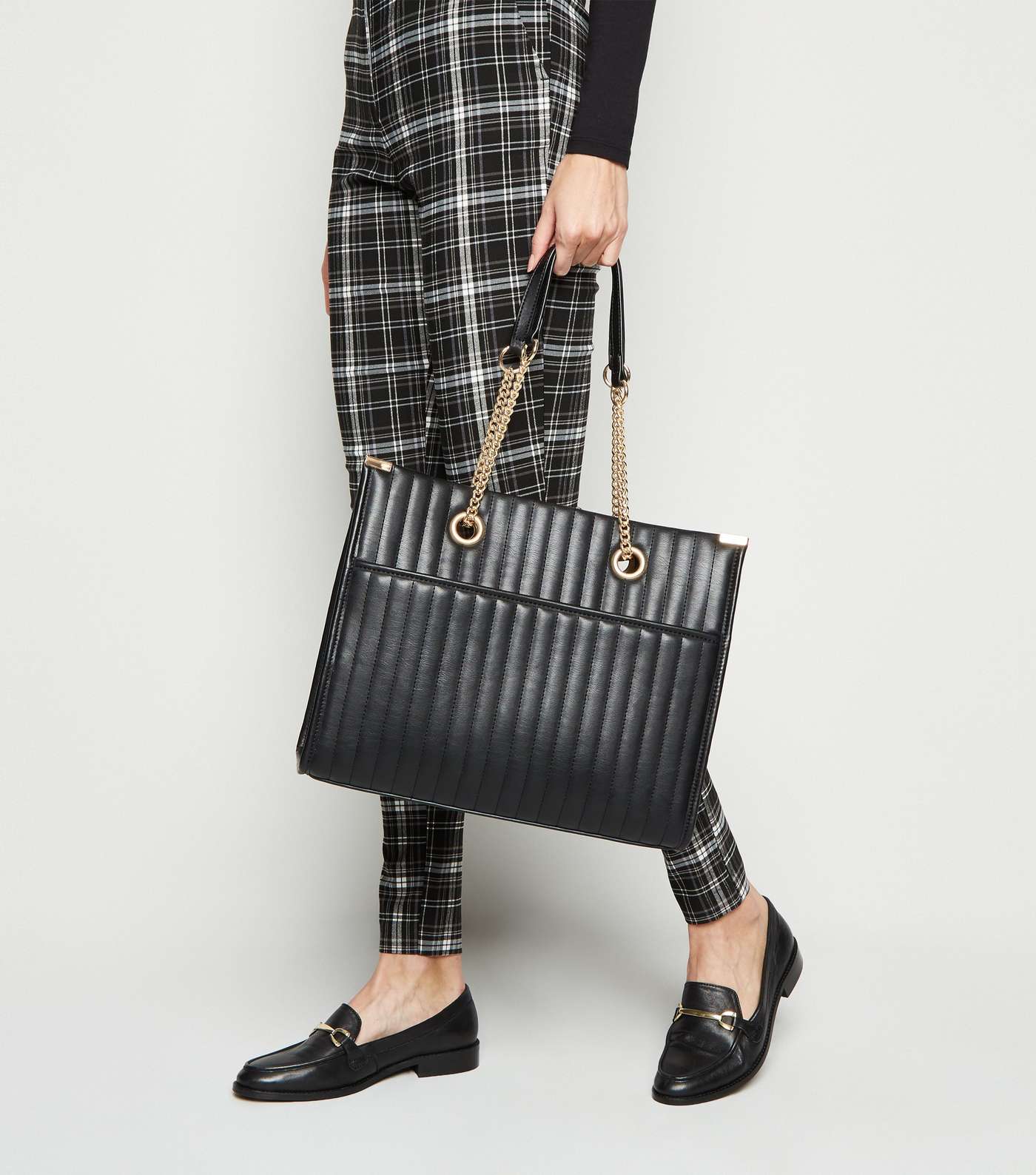 Black Leather-Look Quilted Tote Bag Image 2