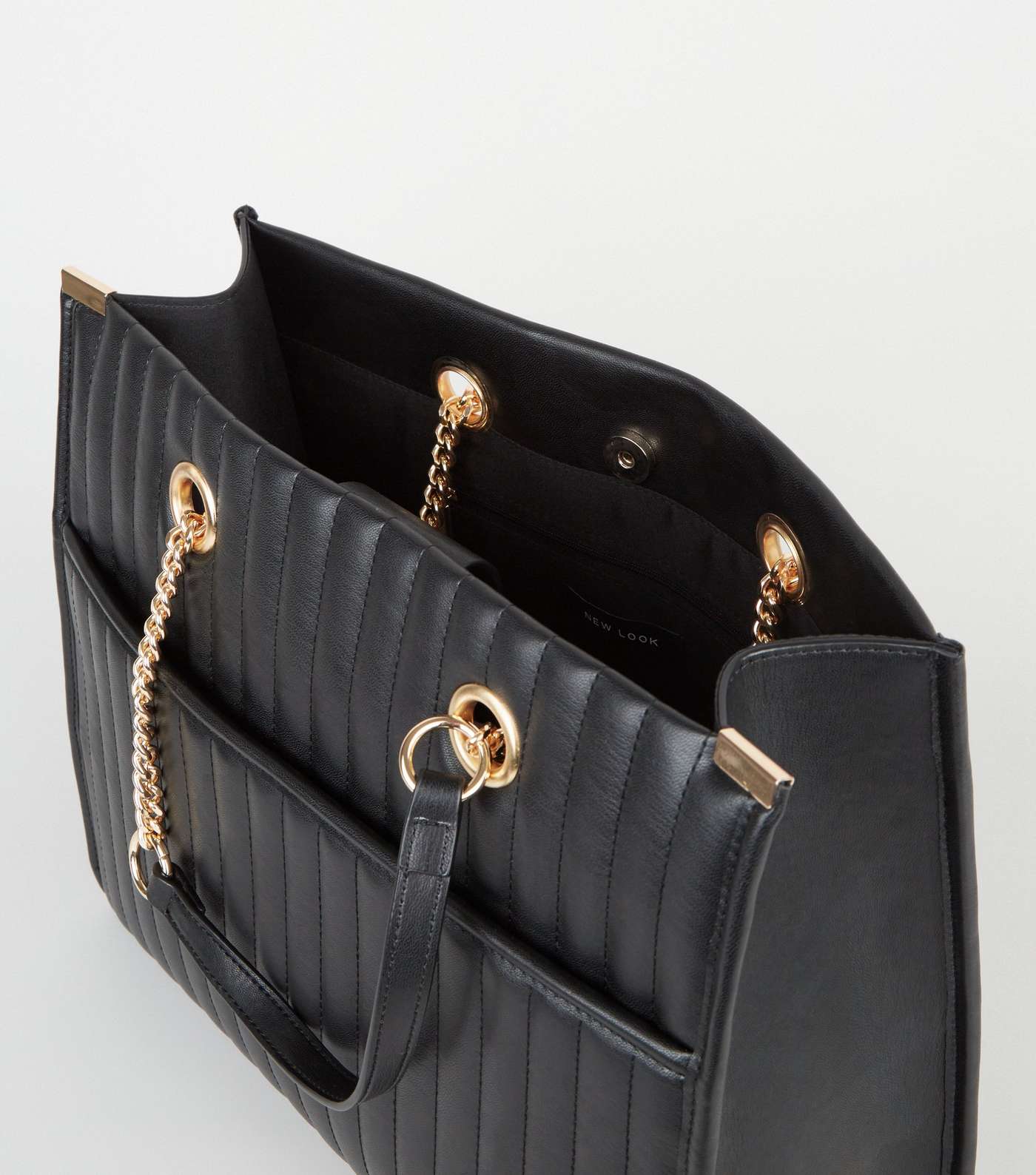 Black Leather-Look Quilted Tote Bag Image 4