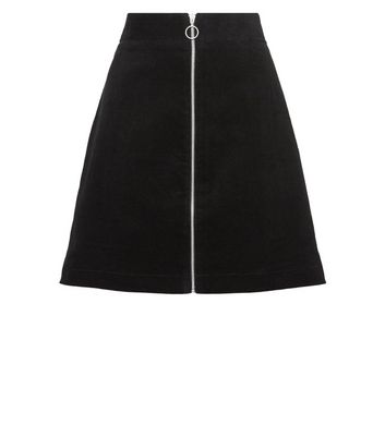 Black Cord Zip Front Mini Skirt | New Look