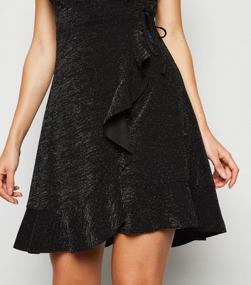 Black Glitter Strappy Frill Wrap Mini 
