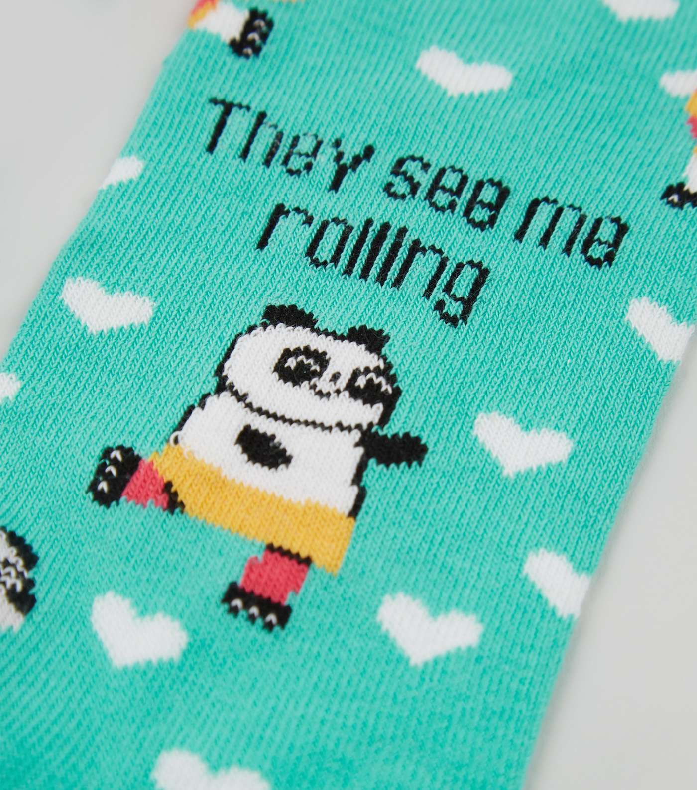 Mint Green They See Me Rolling Slogan Socks Image 3