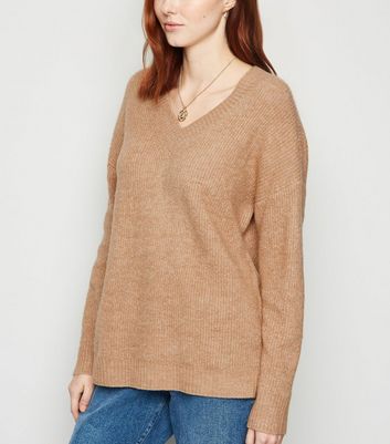 v neck camel jumper