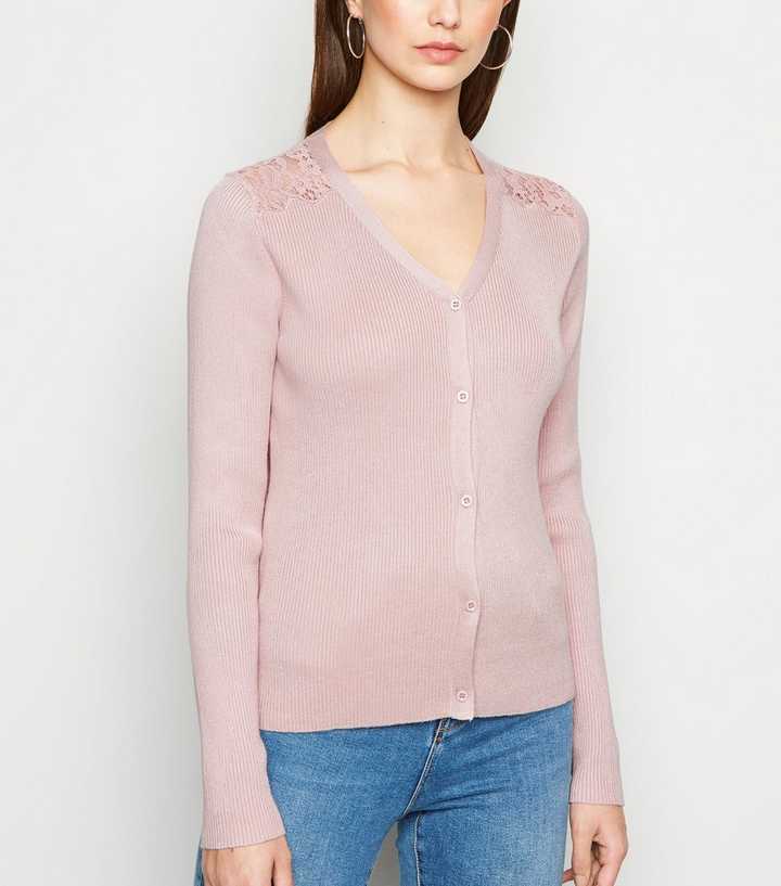Pale Pink Lace Back Cardigan
