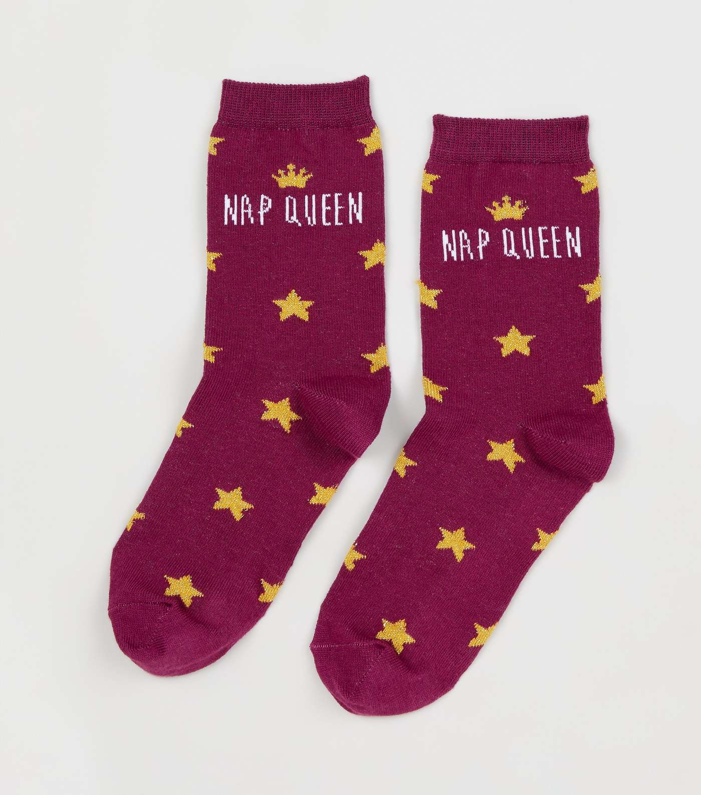 Burgundy Star Nap Queen Slogan Socks
