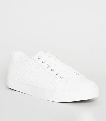 White Quilted Lace Up Trainers | New Look