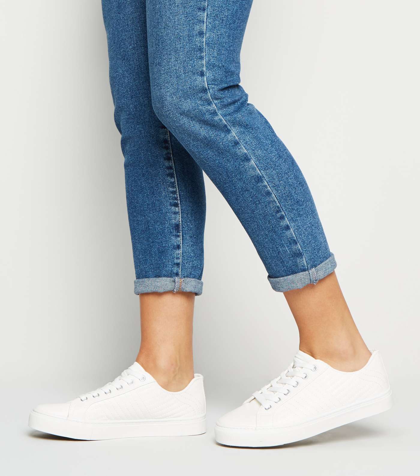White Quilted Lace Up Trainers Image 2