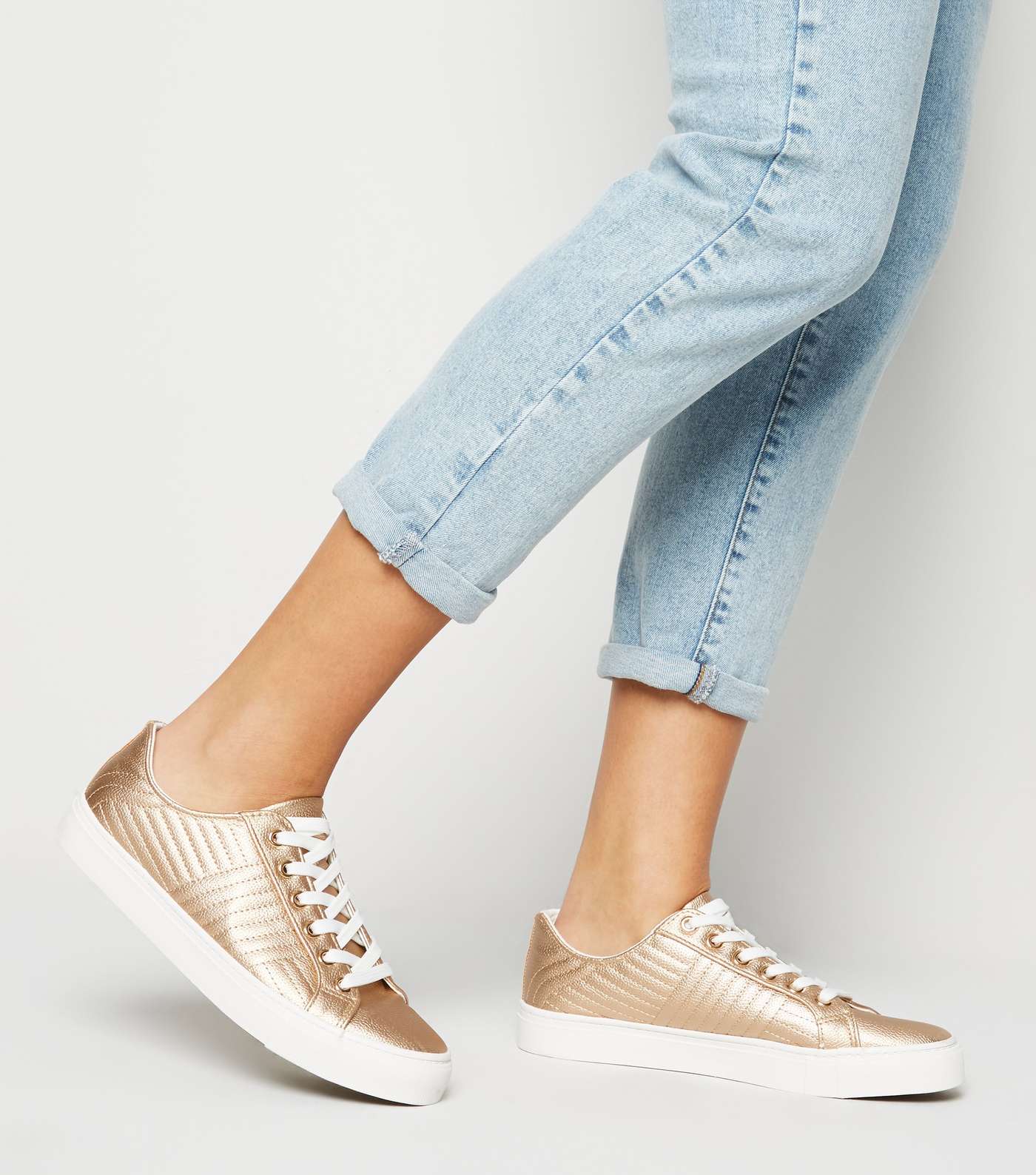 Rose Gold Quilted Lace Up Trainers Image 2
