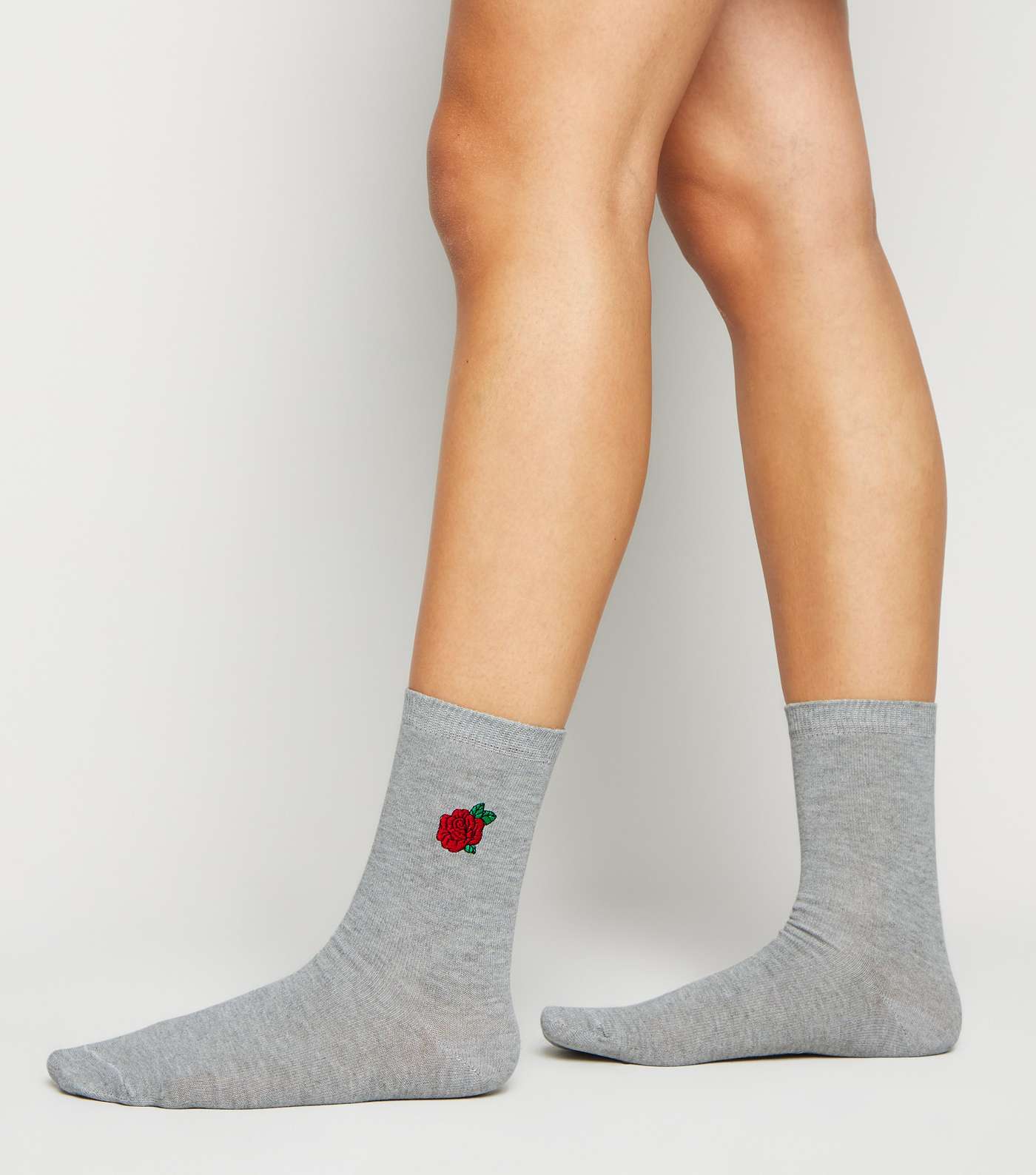 Grey Rose Embroidered Socks Image 2